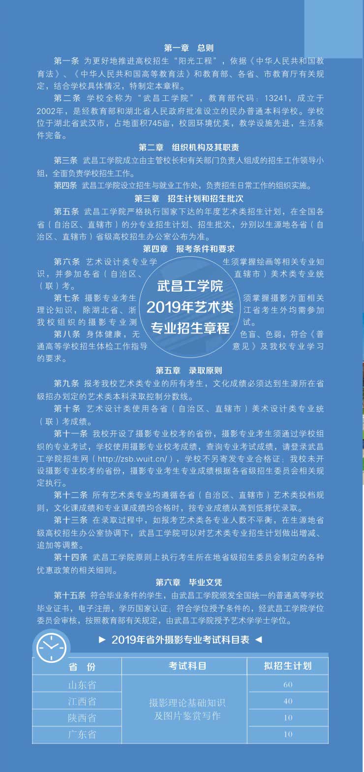 武昌工學院2019年藝術類專業(yè)招生簡章