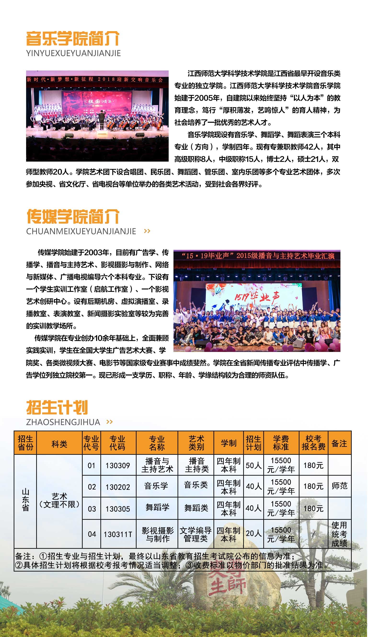 江西師范大學科學技術(shù)學院2019年山東藝考招生簡章