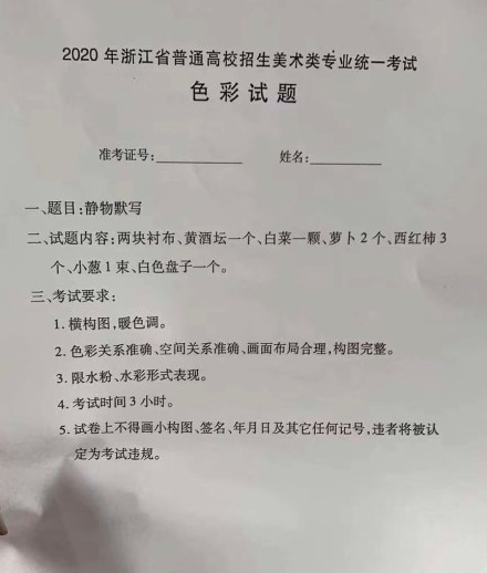 2020年浙江美術(shù)聯(lián)考考題匯總