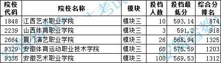 2020年安徽省藝術(shù)類第四批高職〈?？啤的K三投檔最低分排名