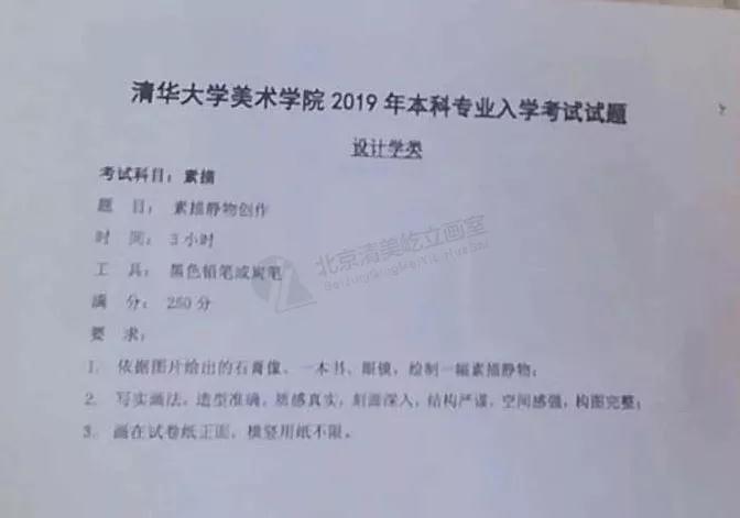 清華大學(xué)美術(shù)學(xué)院2019年設(shè)計(jì)類素描考題附解析
