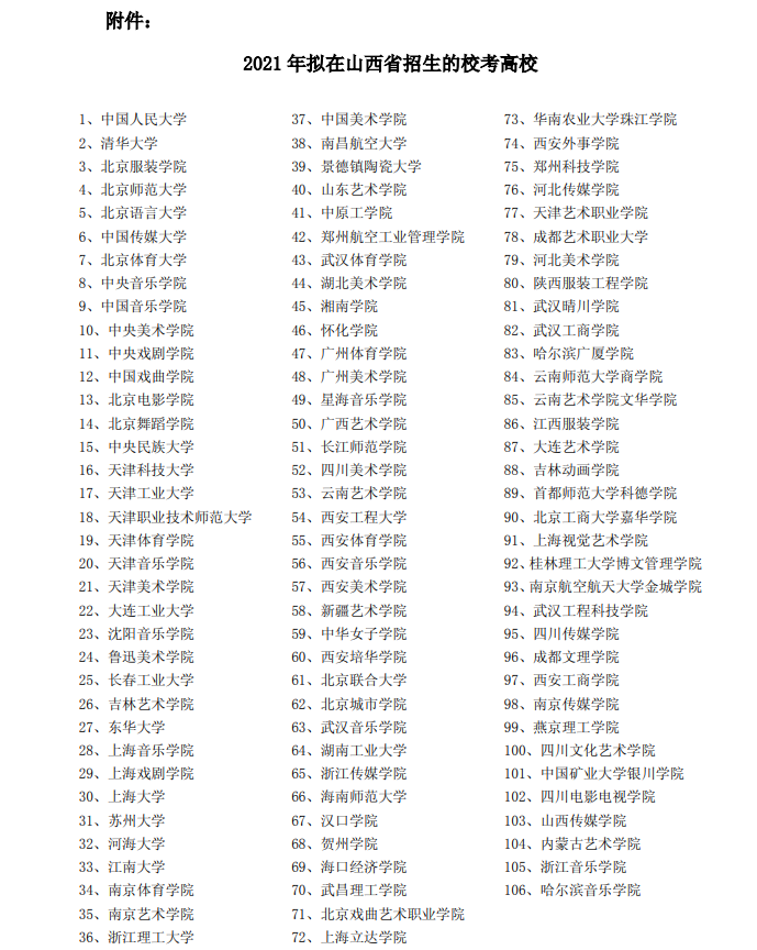 2021年山西藝術(shù)類考生參加省外高校校考有關(guān)事項的告示